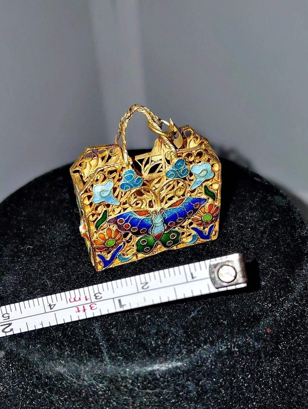 Vintage Enamel Floral Mini Bag in Gold & Blue Like New